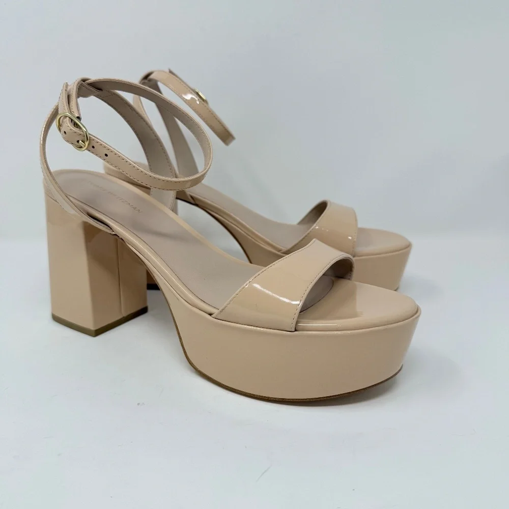 New Stuart Weitzman Gala Patent Leather Sandals Golden Beige Sz 10 - Picture 3 of 14